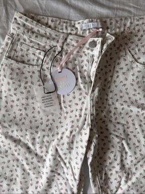 Roretocome Floral Wide Leg Pants in Cream